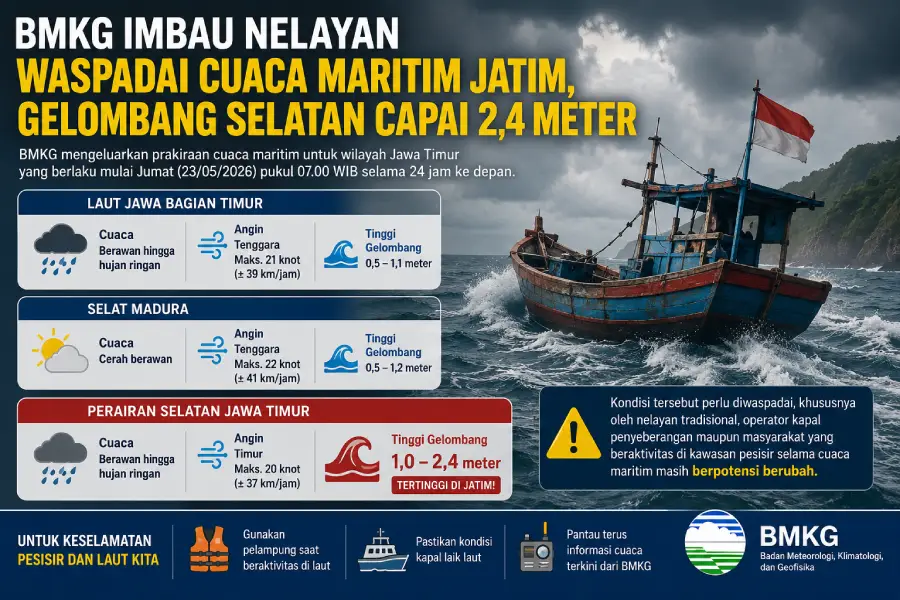 BMKG Imbau Nelayan Waspadai Cuaca Maritim Jatim, Gelombang Selatan Capai 2,4 Meter